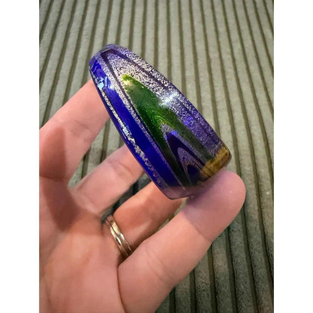 Dichroic Art Glass Cuff Bracelet Cobalt Blue Silver Swirl Murano Style Handblown